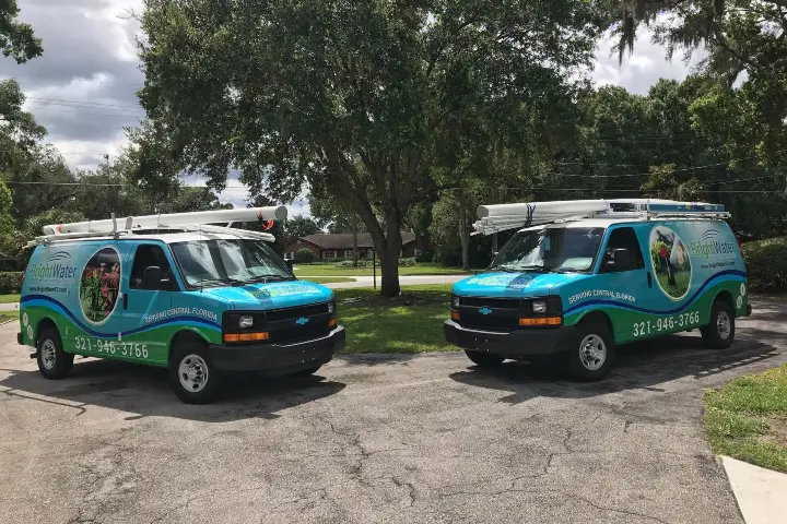 BrightWater Irrigation & Lighting service vehicles in Orange County